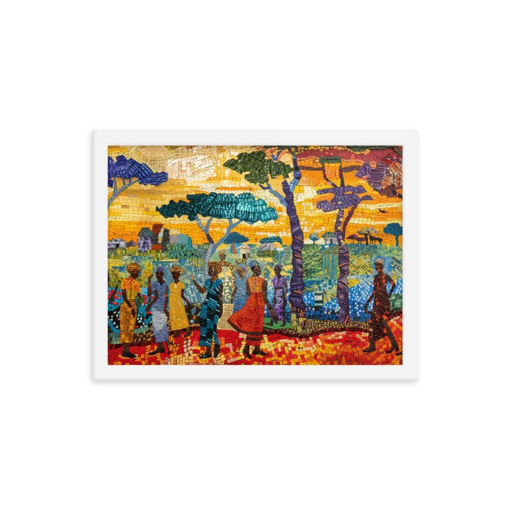 Chad Mosaic Artwork of Rural Community Scene Framed Poster - Oh Posters