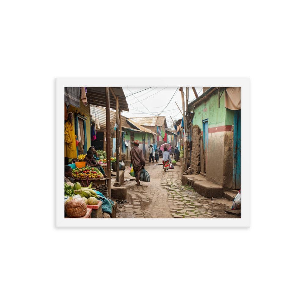 Ethiopia Vibrant Market Street with Fresh Produce Framed Poster - Oh Posters