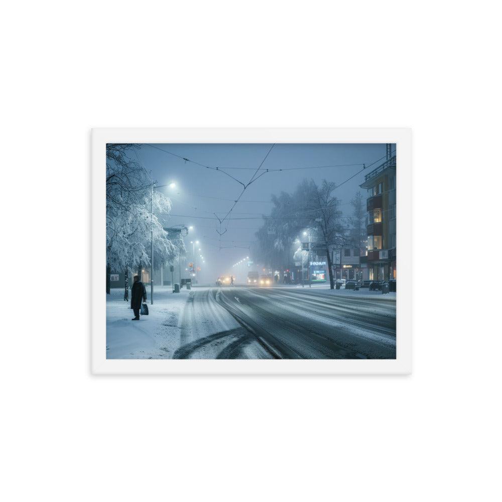 Finland Winter Night Snowy Street Framed Poster - Oh Posters