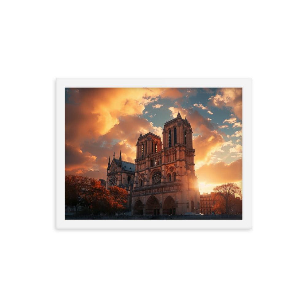 France Paris Notre Dame Cathedral Scenic Sunset Framed Poster - Oh Posters