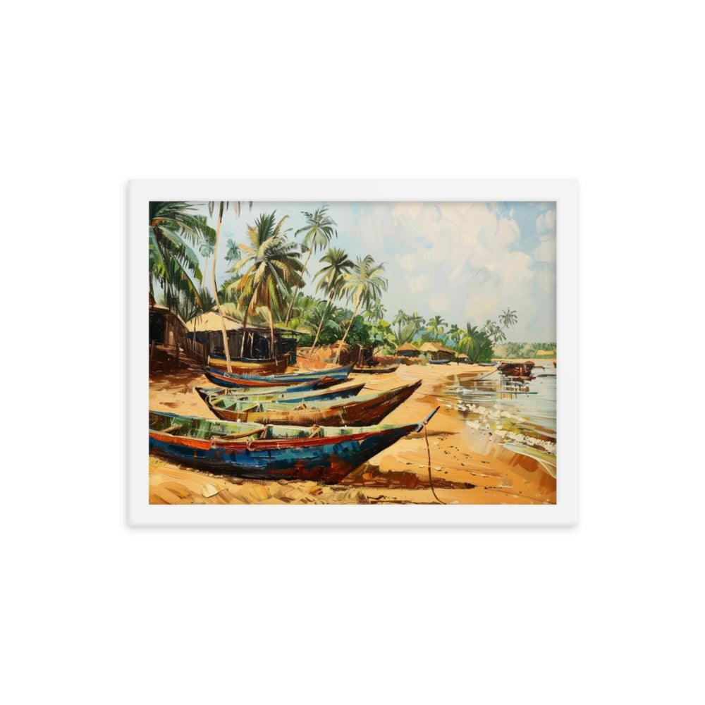 Gambia Coastal Village Palm Trees Painting Framed Poster - Oh Posters