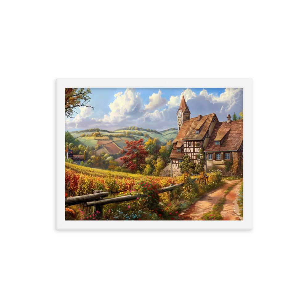 Germany Scenic Vineyard Cottage Landscape Framed Poster - Oh Posters