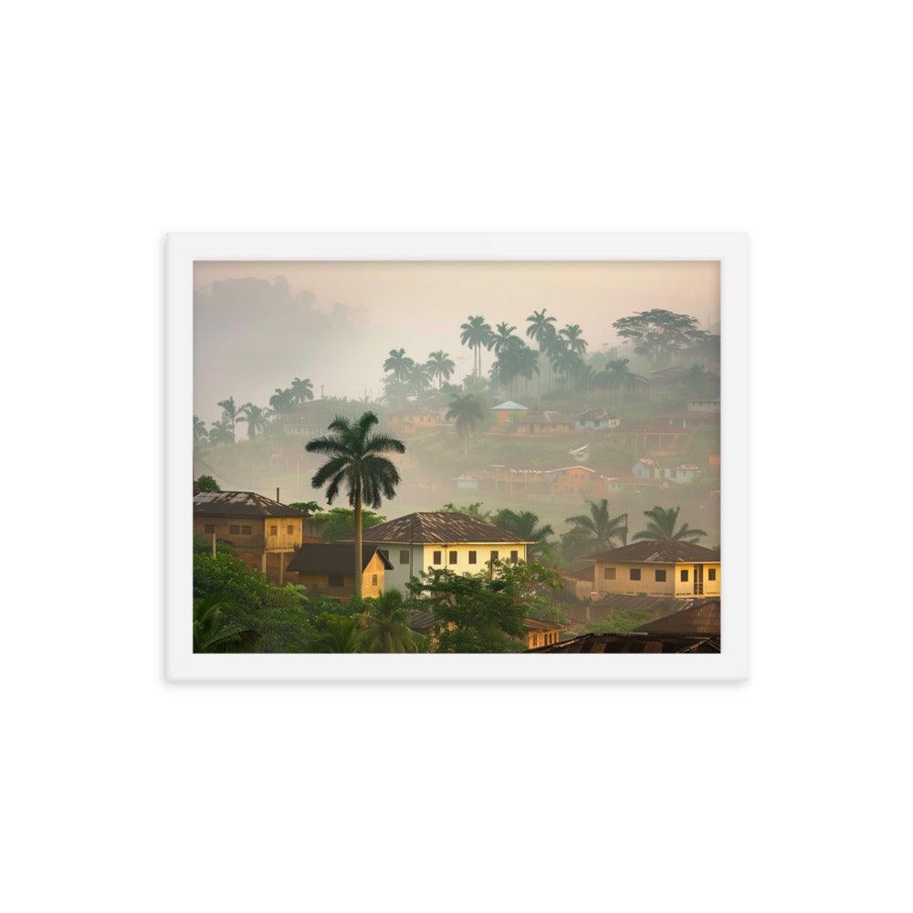 Ghana Misty Hillside Village Morning Framed Poster - Oh Posters