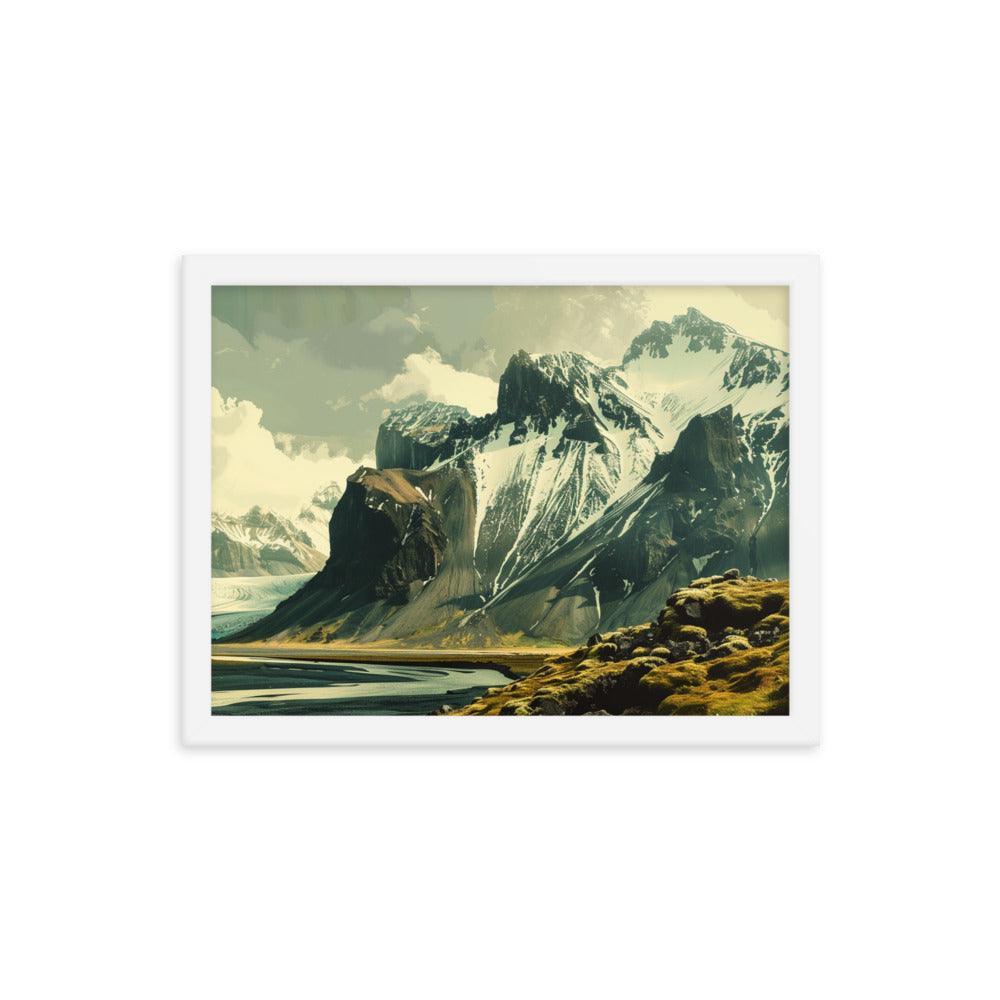 Iceland Dramatic Snowy Peaks Landscape Framed Poster - Oh Posters