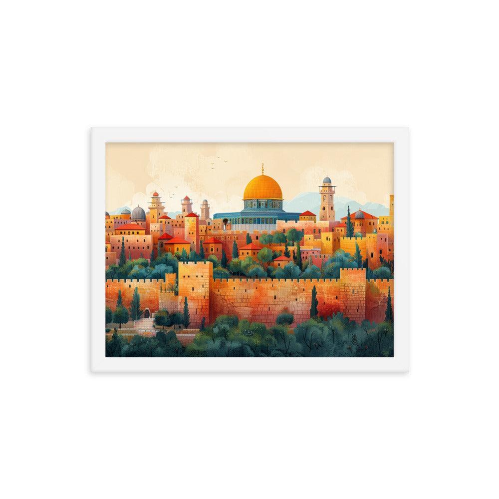 Israel Jerusalem Old City Illustration Framed Poster - Oh Posters