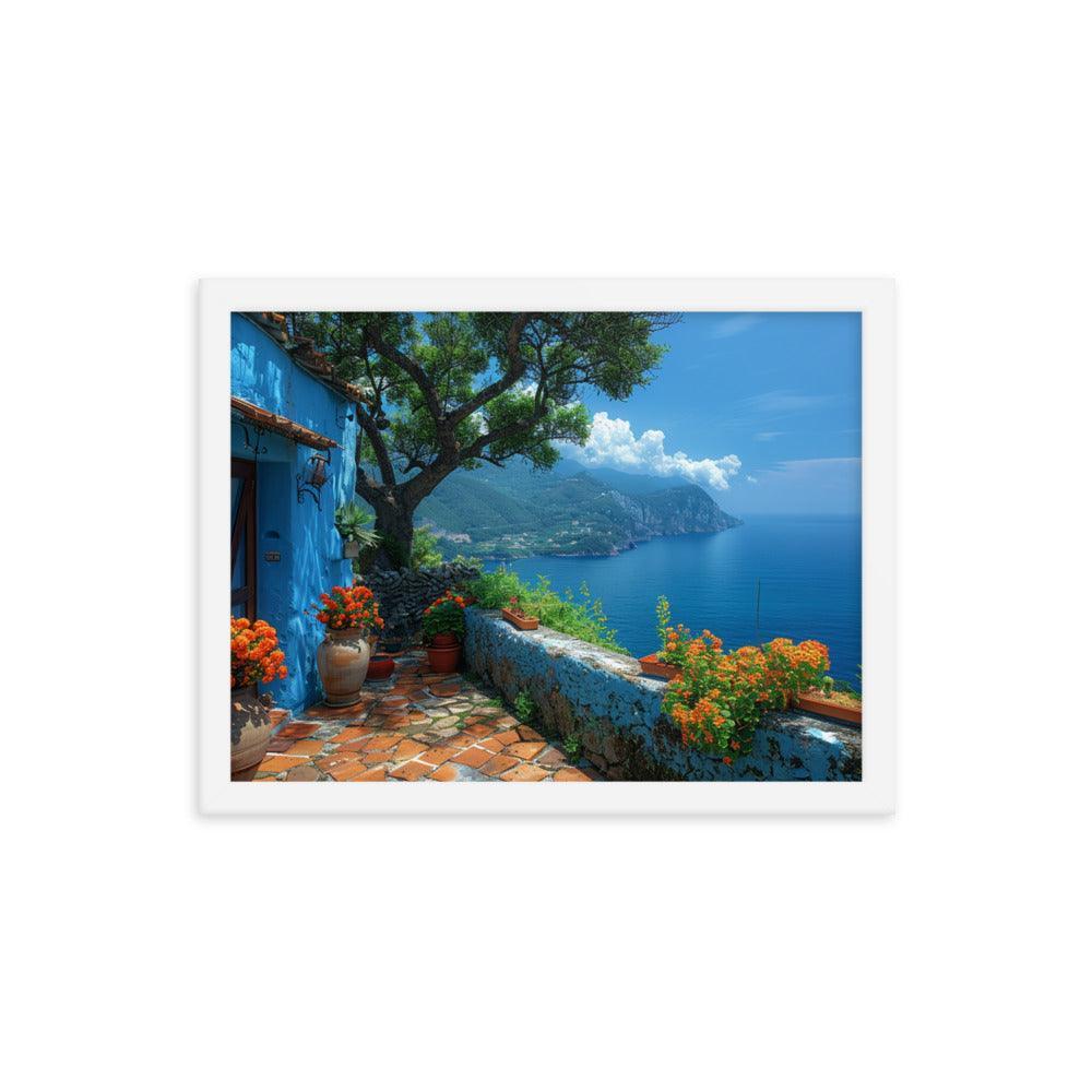 Italy Amalfi Coast Vibrant Seaside Villa Framed Poster - Oh Posters