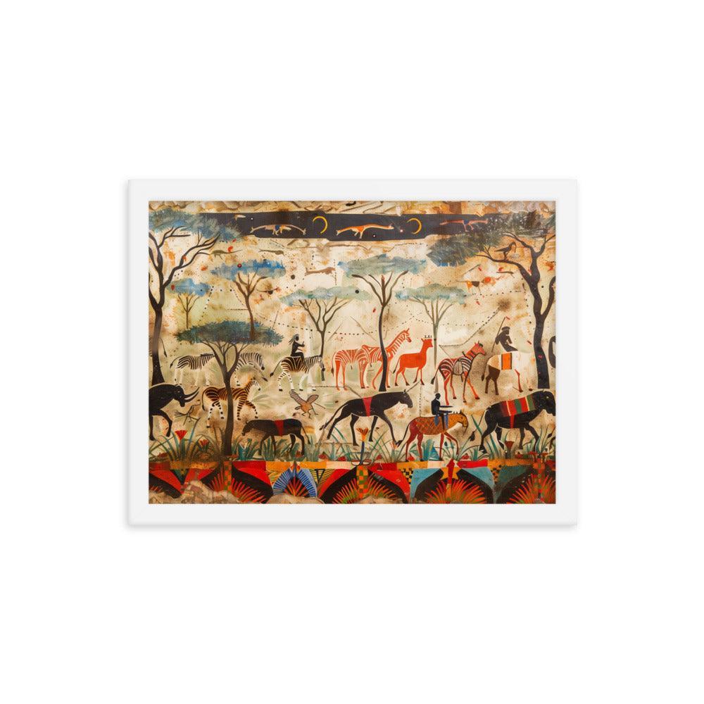 Kenya Wildlife and Tribal Art Illustration Framed Poster - Oh Posters