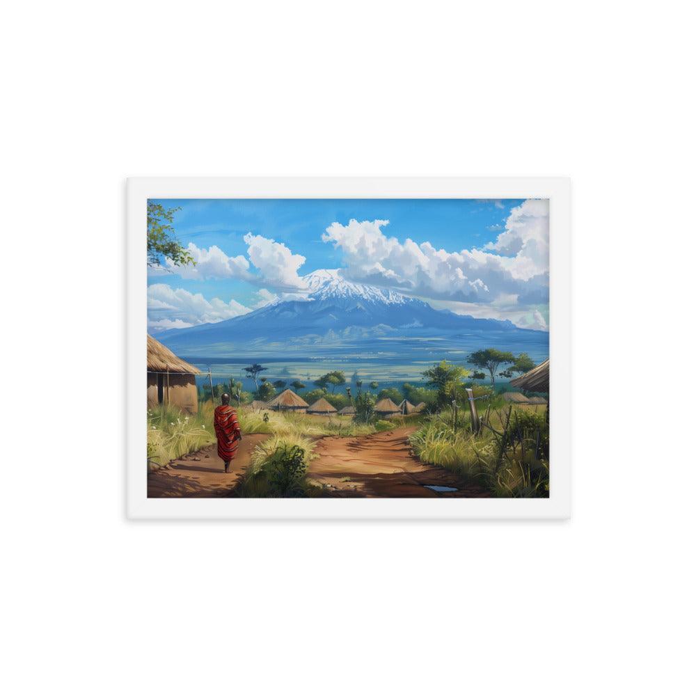 Kenya Maasai Village Kilimanjaro View Framed Poster - Oh Posters