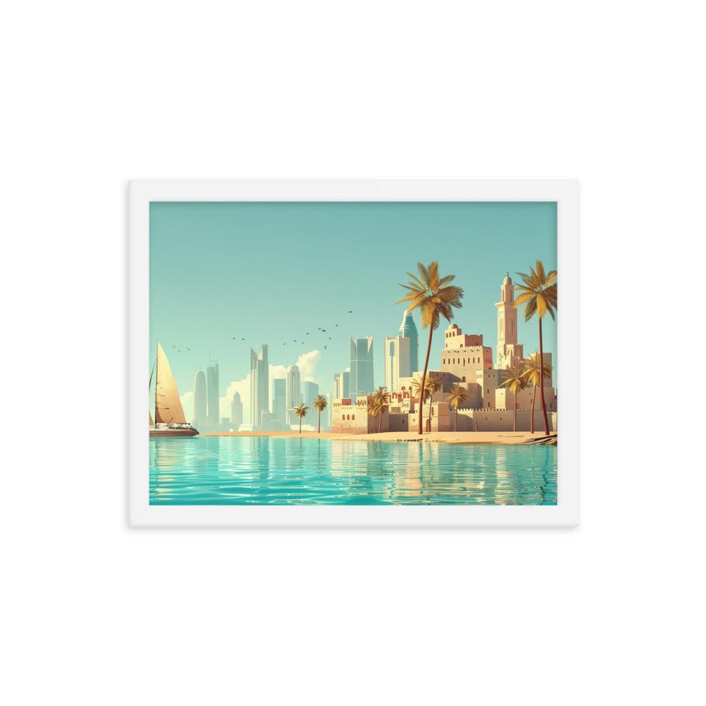 Qatar Traditional and Modern Architecture Seaside Framed Poster - Oh Posters