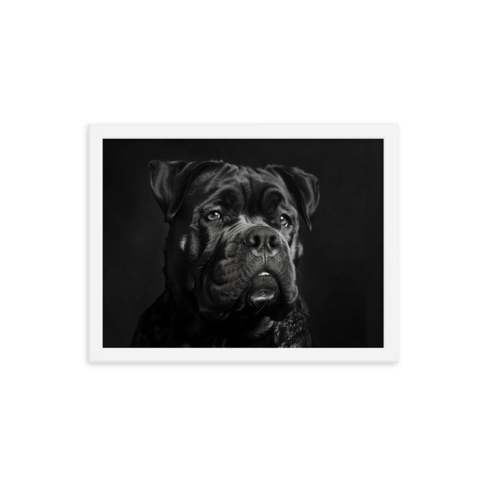 Cane Corso Black and White Close-Up Portrait Framed Poster - Oh Posters