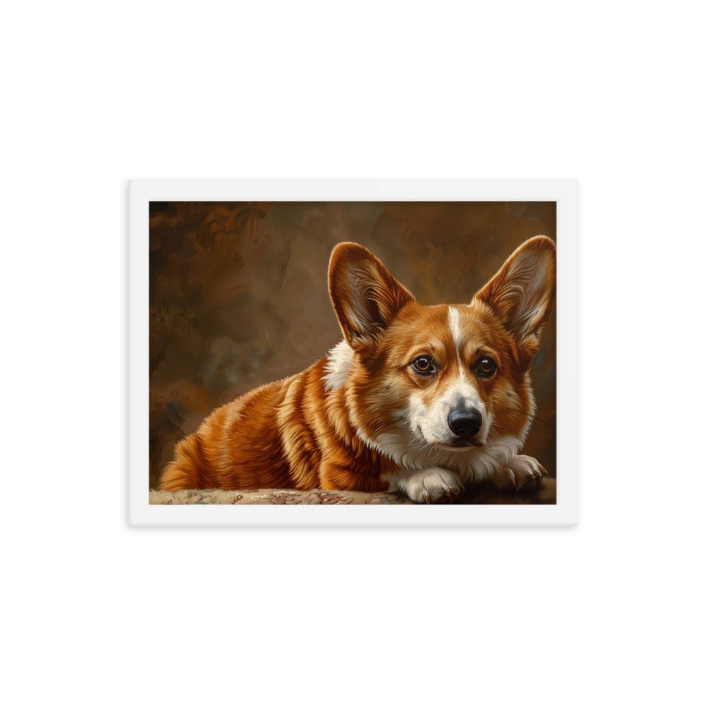 Cardigan Welsh Corgi Realistic Painting Portrait Framed Poster - Oh Posters