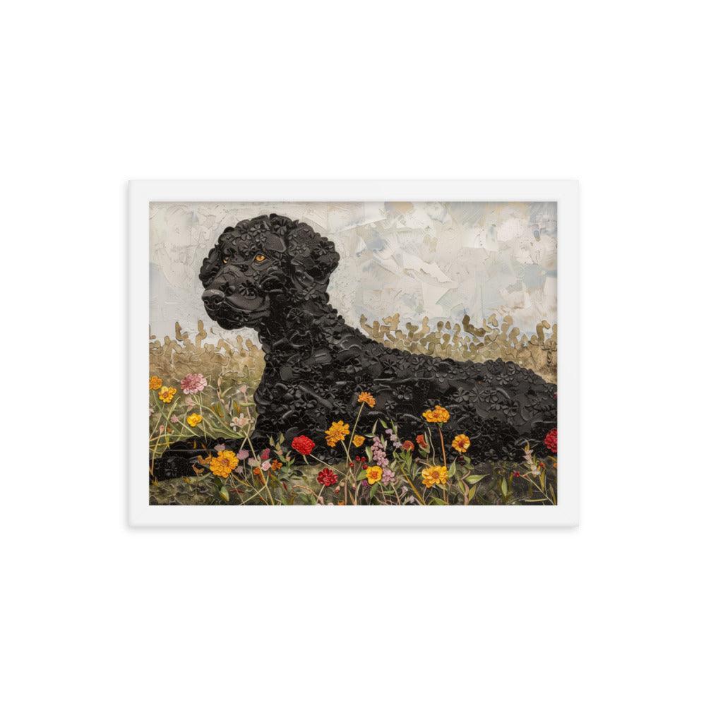 Curly-Coated Retriever Textured Flower Field Painting Framed Poster - Oh Posters