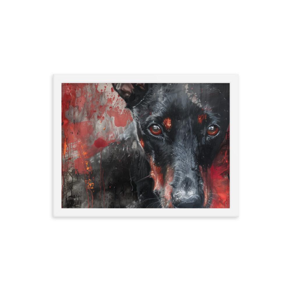 German Pinscher Abstract Red and Black Painting Framed Poster - Oh Posters