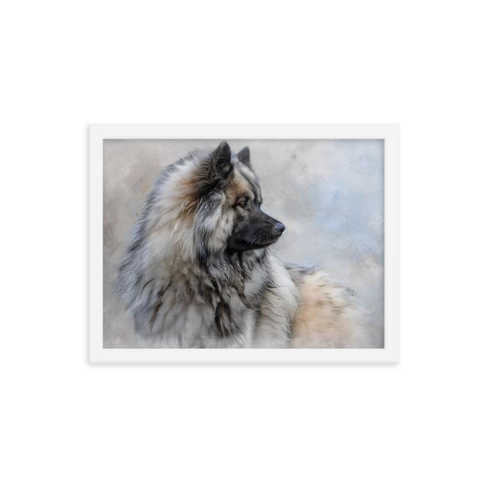 Keeshond Side Profile Winter Painting Framed Poster - Oh Posters