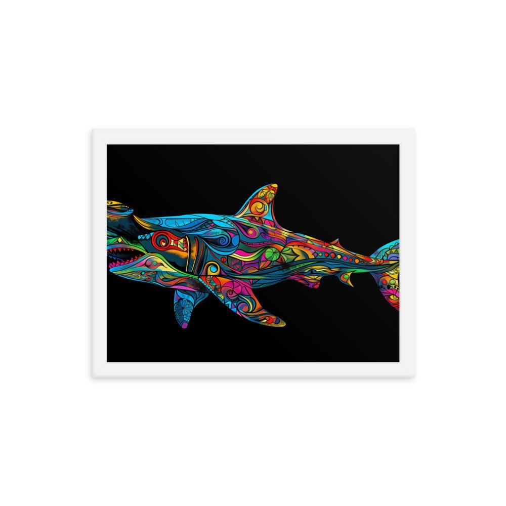 Hammerhead Shark Colorful Abstract Art Digital Design Framed Poster - Oh Posters