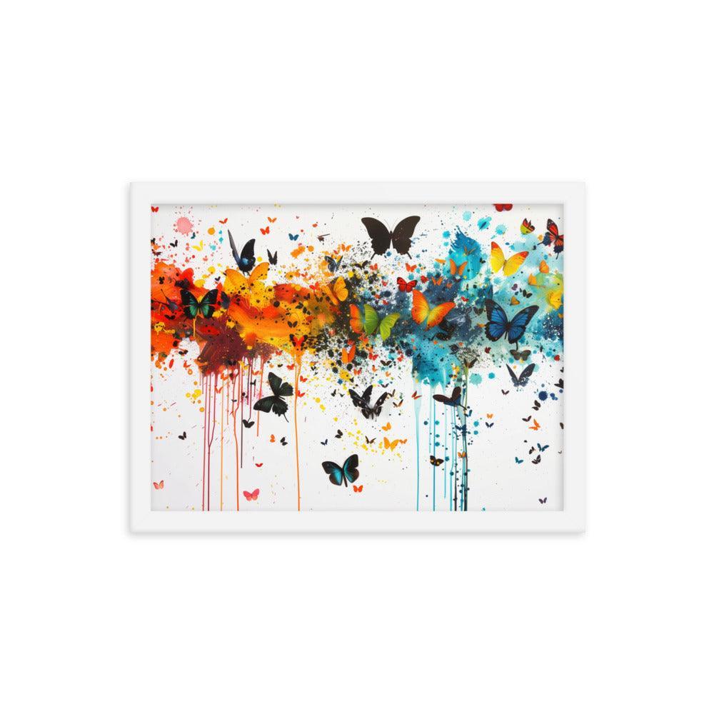 Butterfly Swarm Artistic Paint Splatter Abstract Framed Poster - Oh Posters