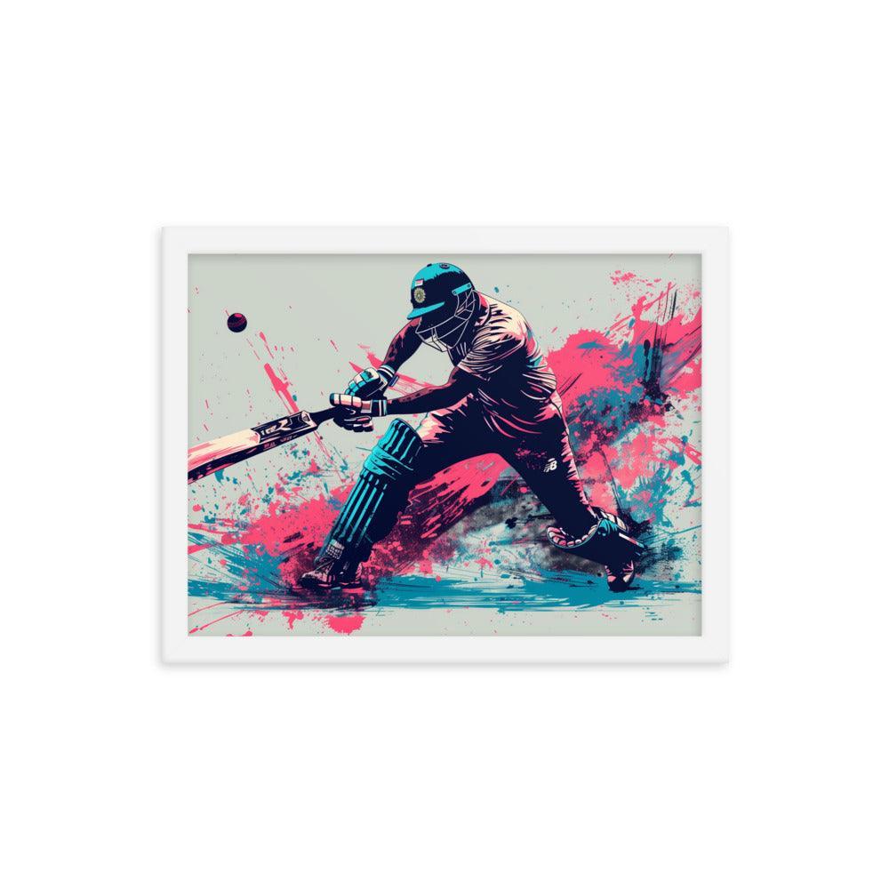 Cricket Player Dynamic Batting Action Abstract Art Framed Poster - Oh Posters