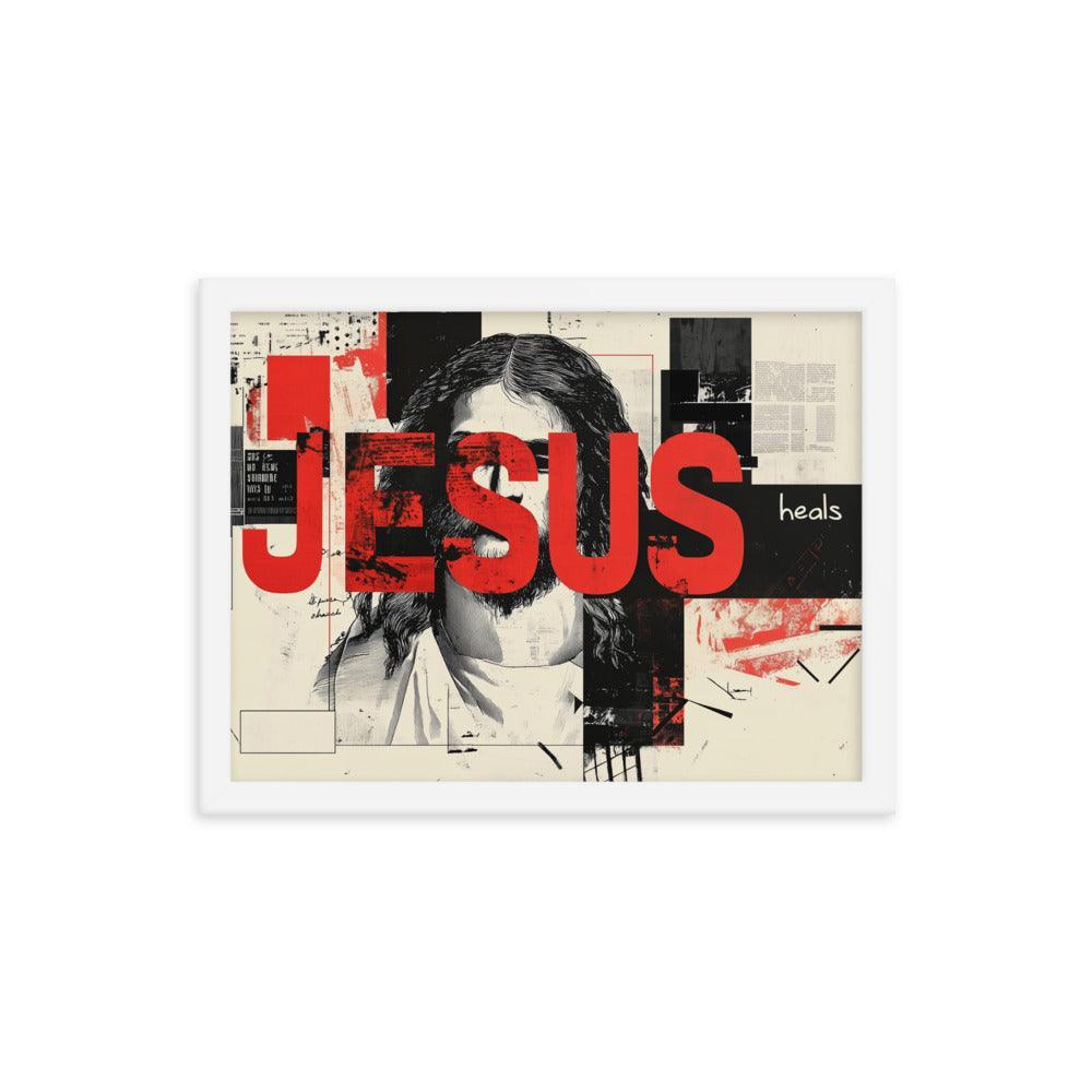 Jesus Typography Heals Abstract Collage Art Framed Poster - Oh Posters