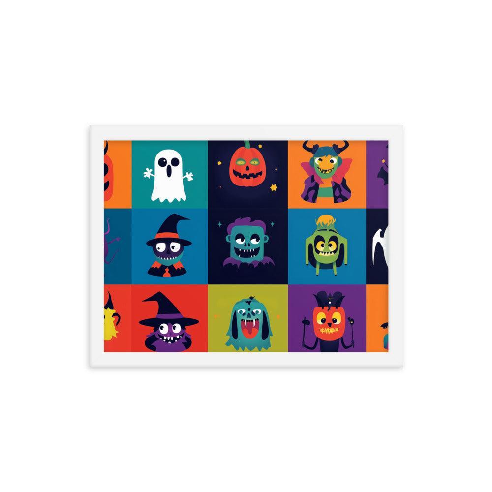 Halloween Monster Faces Assorted Digital Art Framed Poster - Oh Posters