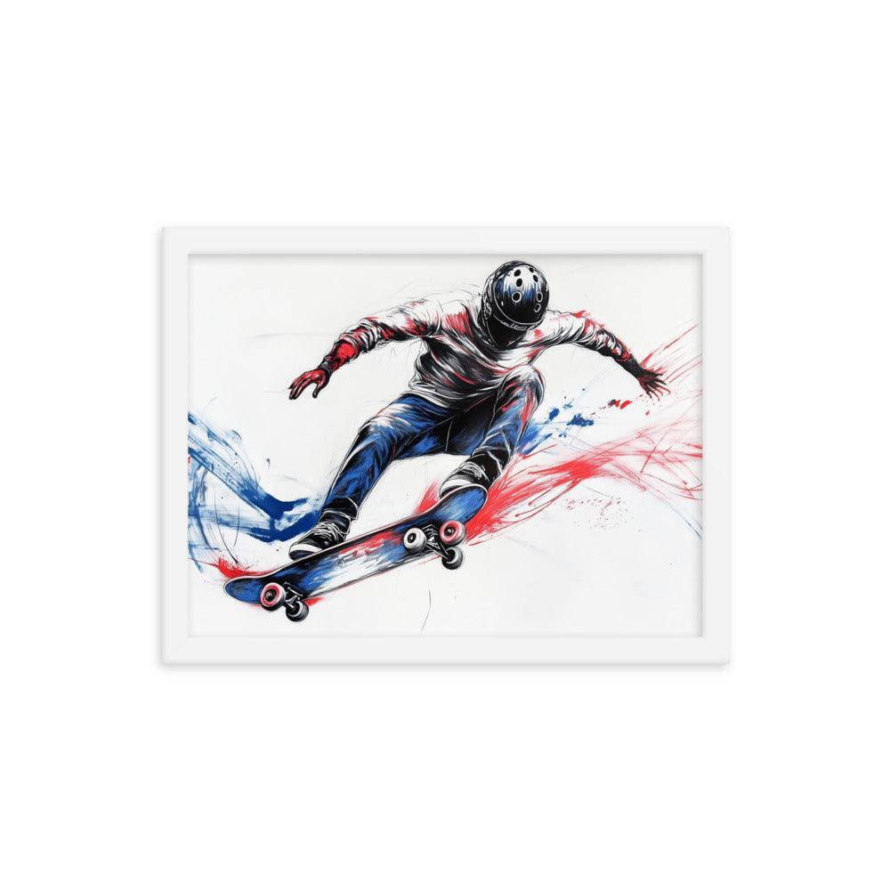 High-Energy Skateboarder with Helmet Abstract Sketch Framed Poster - Oh Posters