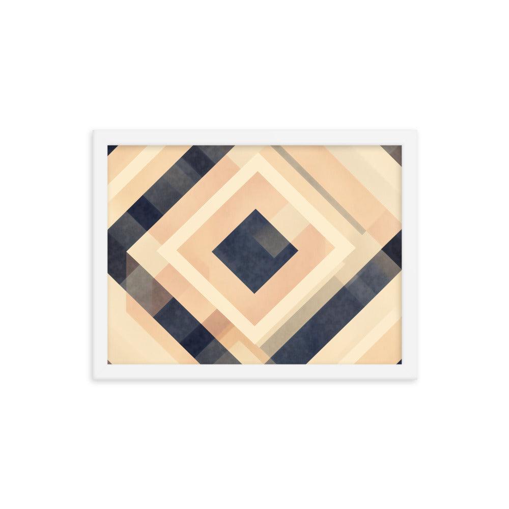 Geometric Art Abstract Patterns in Beige and Blue Tones Framed Poster - Oh Posters