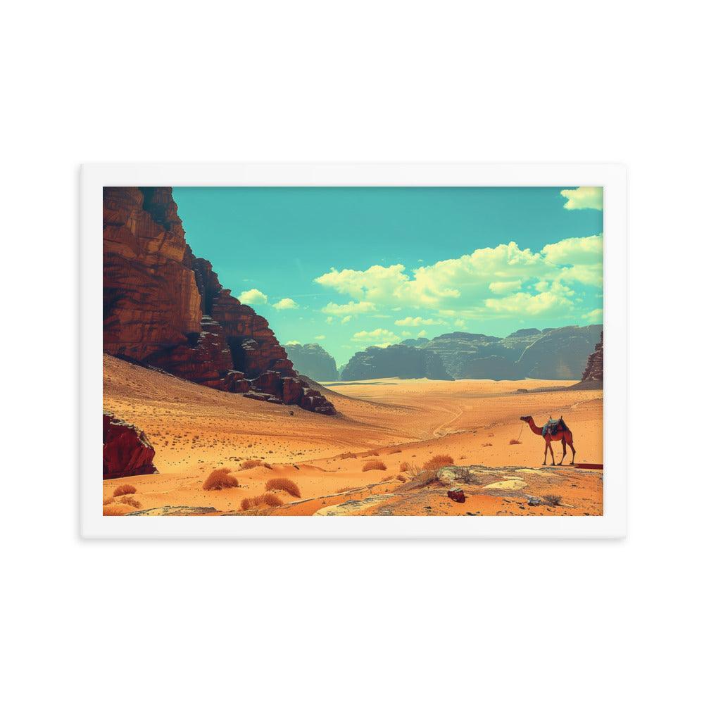 Jordan Wadi Rum Desert Camel Landscape Framed Poster - Oh Posters