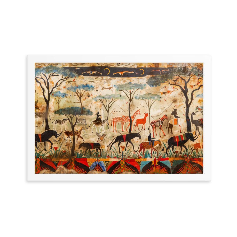 Kenya Wildlife and Tribal Art Illustration Framed Poster - Oh Posters