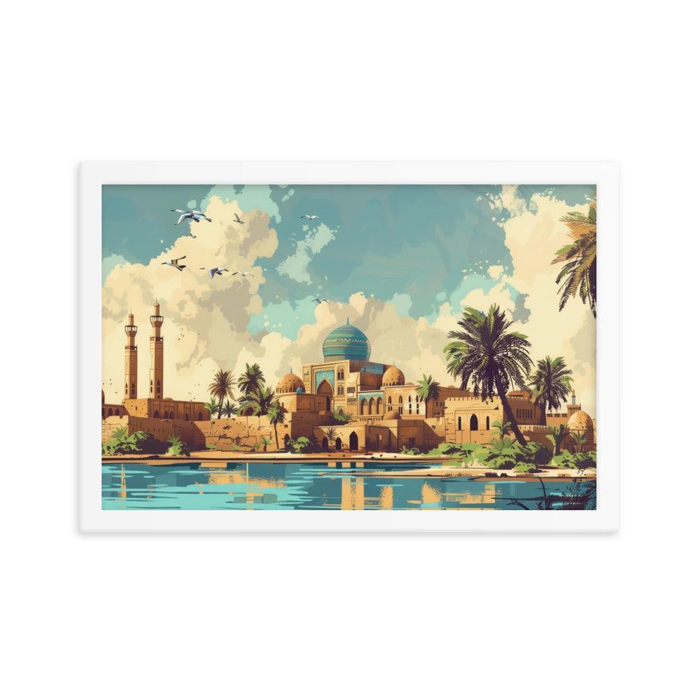 Iraq Riverside Mosque Tropical Landscape Framed Poster - Oh Posters