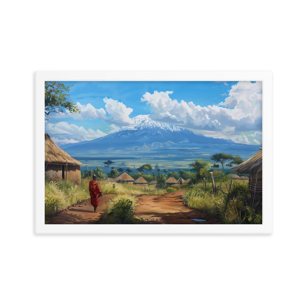 Kenya Maasai Village Kilimanjaro View Framed Poster - Oh Posters