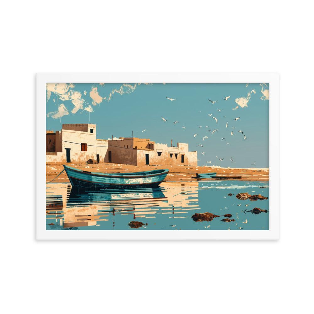 Mauritania Coastal Town Reflected on Calm Waters Framed Poster - Oh Posters