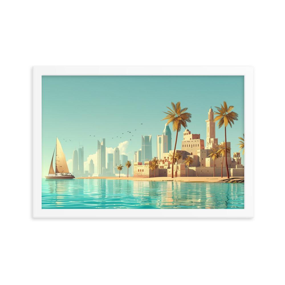 Qatar Traditional and Modern Architecture Seaside Framed Poster - Oh Posters