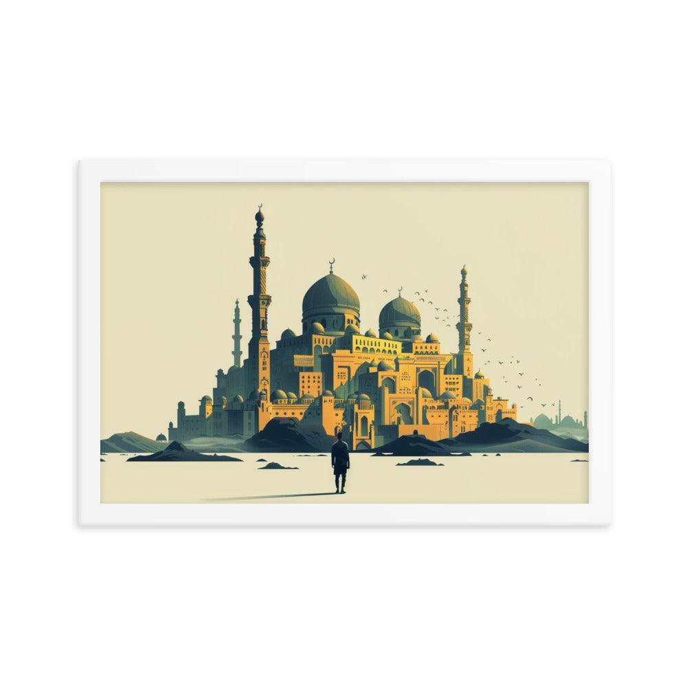 Saudi Arabia Majestic Mosque Desert Landscape Framed Poster - Oh Posters