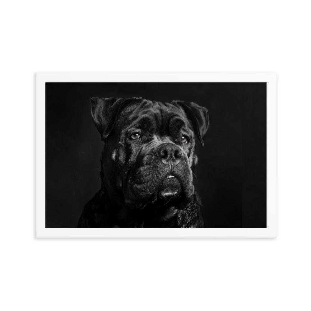 Cane Corso Black and White Close-Up Portrait Framed Poster - Oh Posters