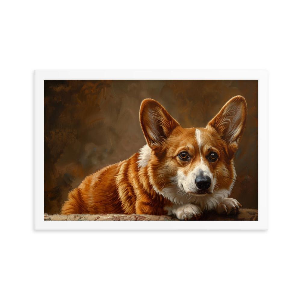 Cardigan Welsh Corgi Realistic Painting Portrait Framed Poster - Oh Posters