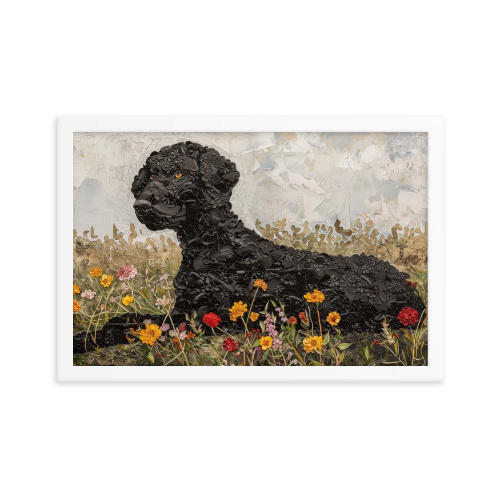 Curly-Coated Retriever Textured Flower Field Painting Framed Poster - Oh Posters