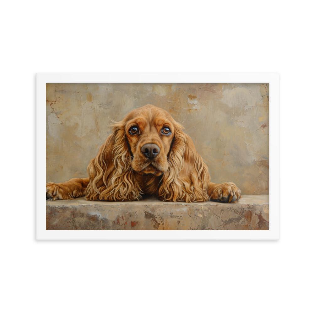 English Cocker Spaniel Resting on Textured Background Painting Framed Poster - Oh Posters