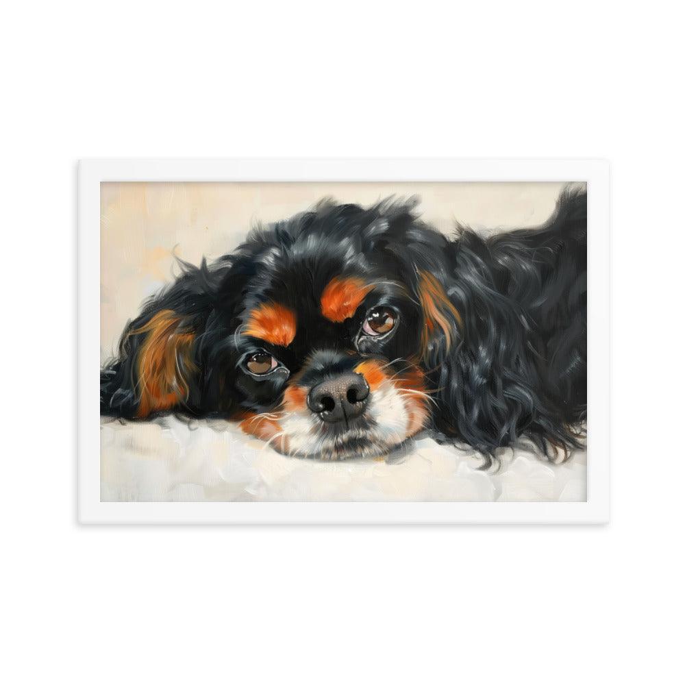 English Toy Spaniel Black and Tan Relaxed Portrait Framed Poster - Oh Posters