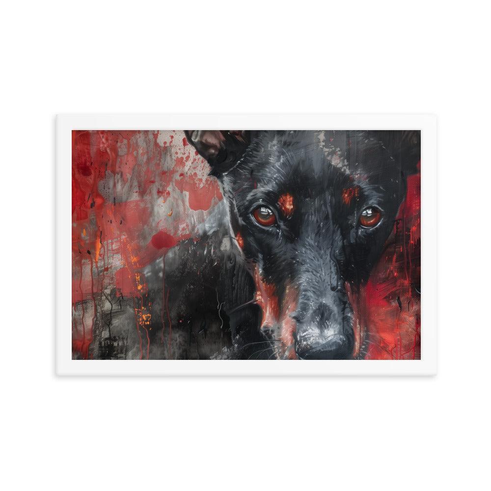 German Pinscher Abstract Red and Black Painting Framed Poster - Oh Posters