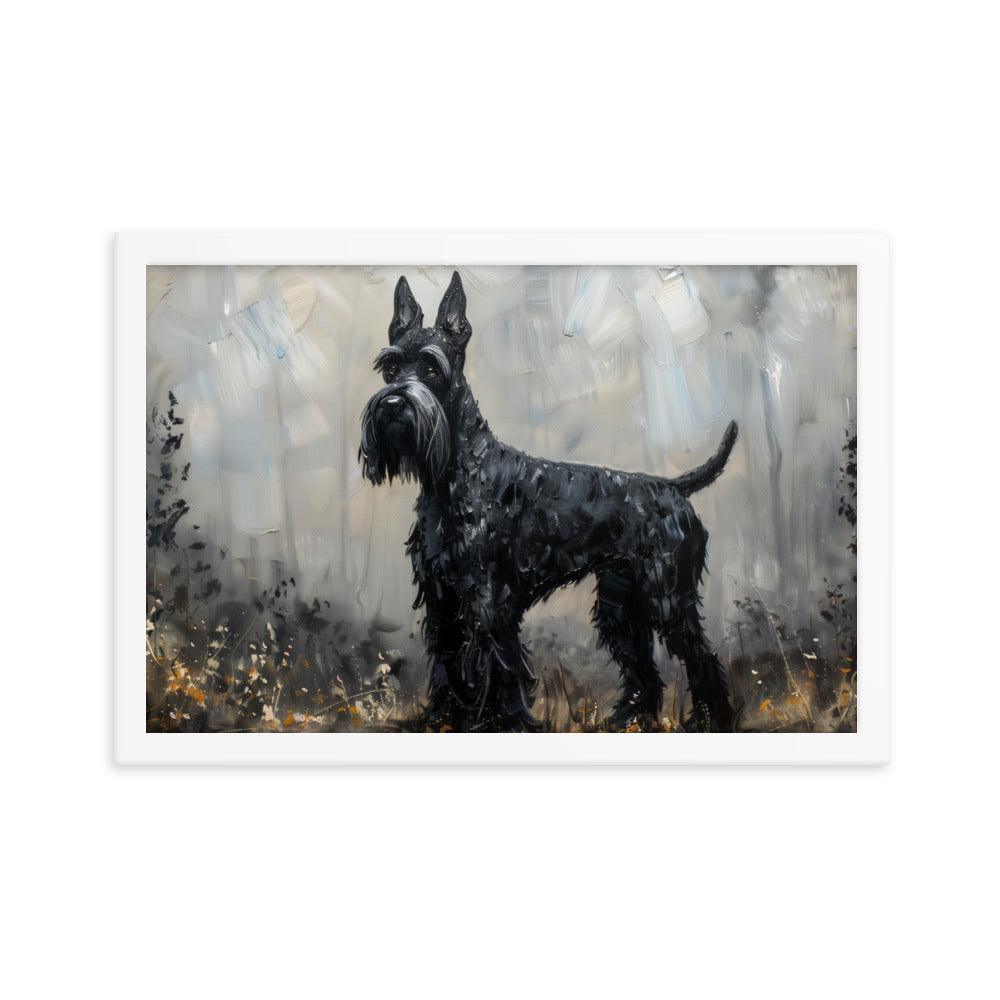 Giant Schnauzer Abstract Black and Gray Portrait Framed Poster - Oh Posters