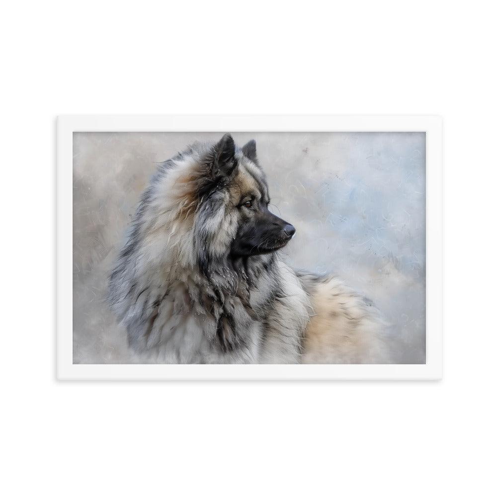 Keeshond Side Profile Winter Painting Framed Poster - Oh Posters