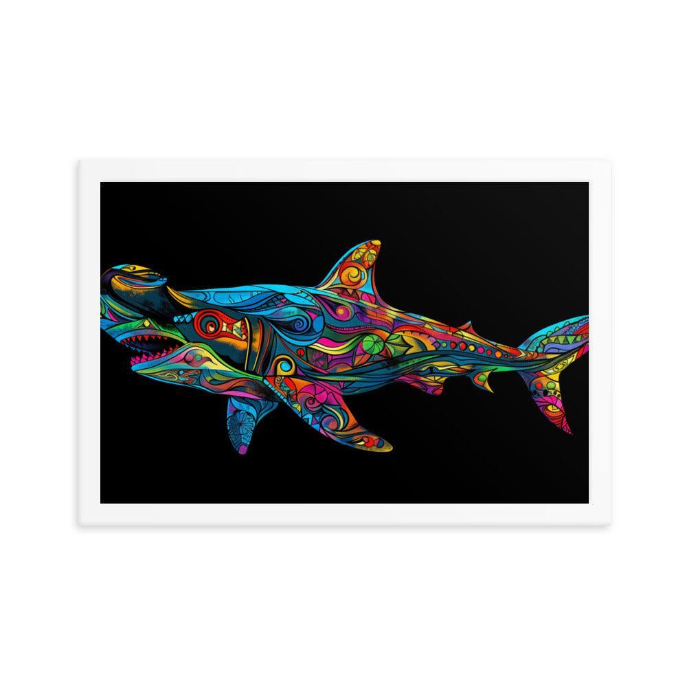 Hammerhead Shark Colorful Abstract Art Digital Design Framed Poster - Oh Posters