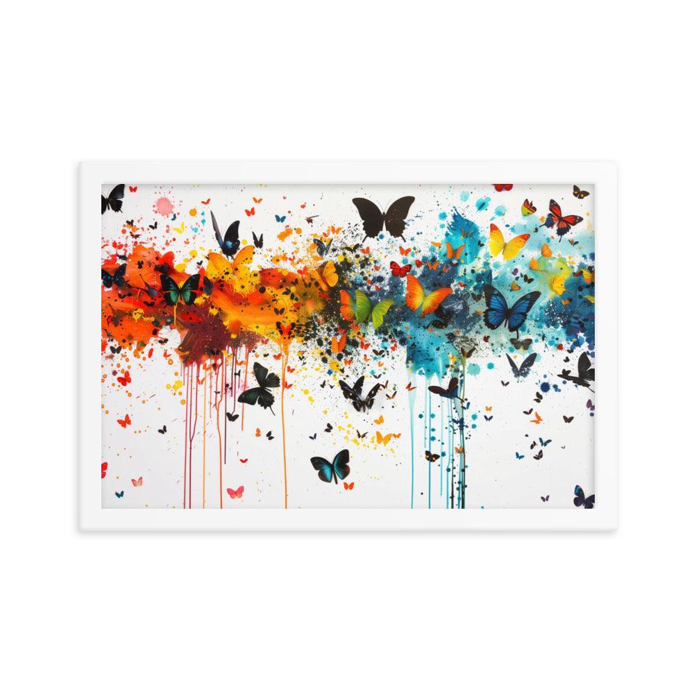 Butterfly Swarm Artistic Paint Splatter Abstract Framed Poster - Oh Posters