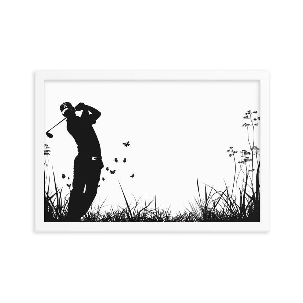 Golfer Silhouette Swinging Action Black and White Art Framed Poster - Oh Posters