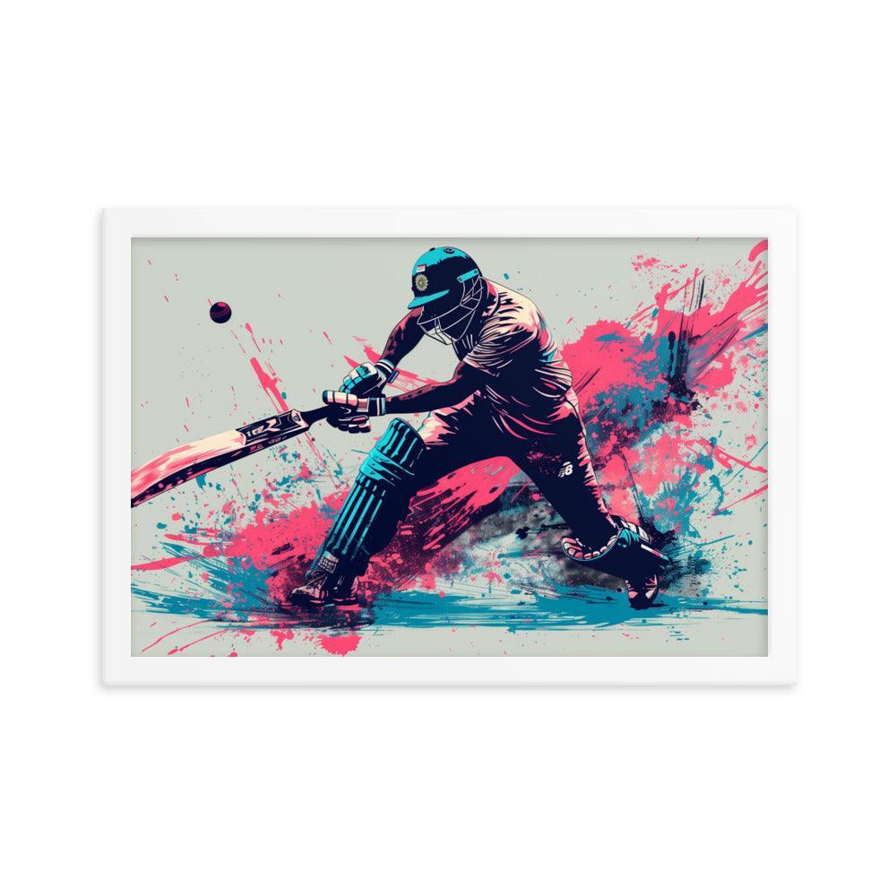 Cricket Player Dynamic Batting Action Abstract Art Framed Poster - Oh Posters