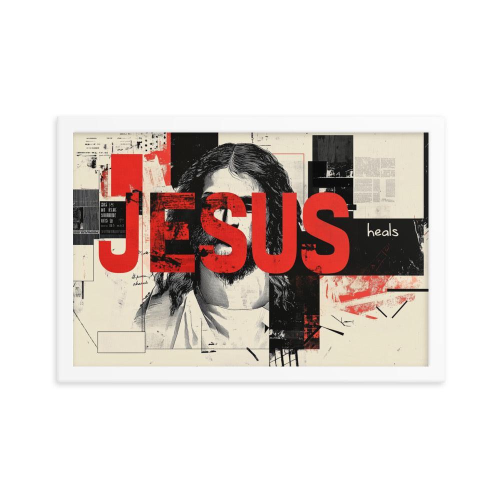 Jesus Typography Heals Abstract Collage Art Framed Poster - Oh Posters