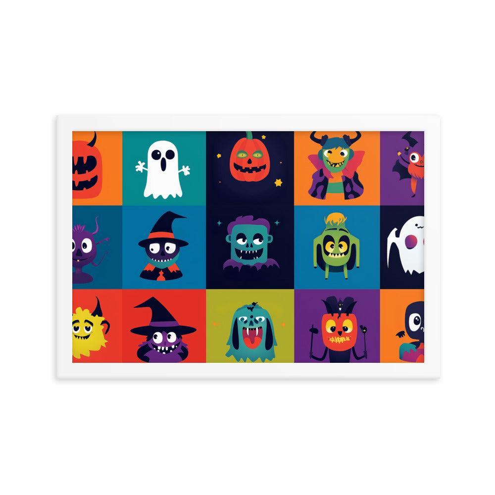 Halloween Monster Faces Assorted Digital Art Framed Poster - Oh Posters