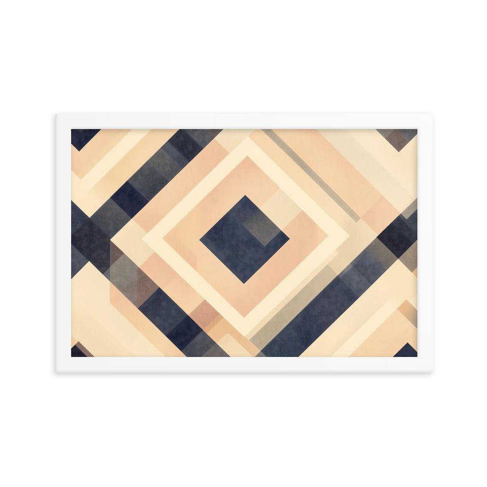 Geometric Art Abstract Patterns in Beige and Blue Tones Framed Poster - Oh Posters