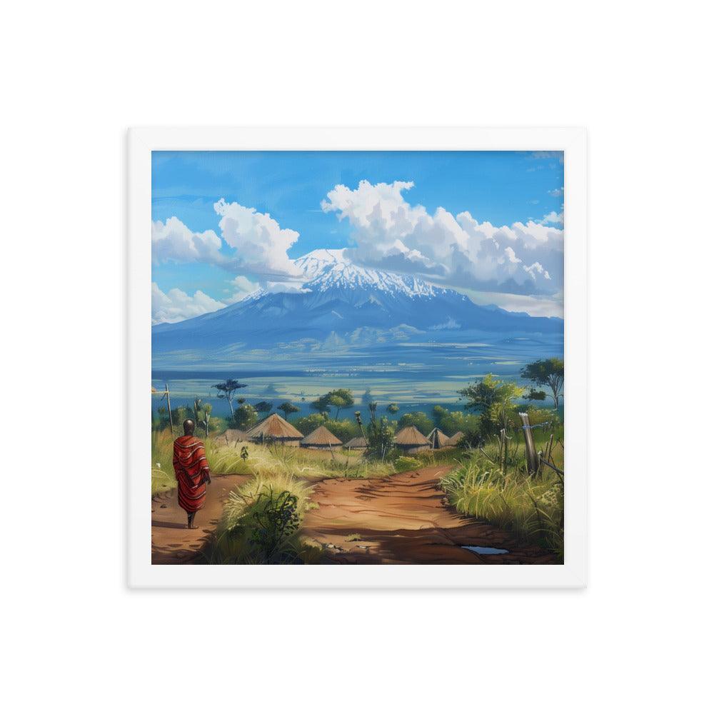Kenya Maasai Village Kilimanjaro View Framed Poster - Oh Posters