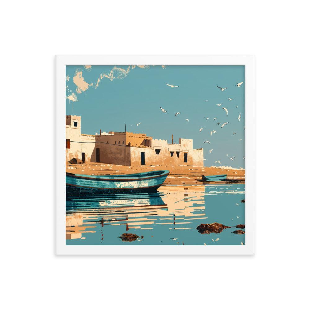 Mauritania Coastal Town Reflected on Calm Waters Framed Poster - Oh Posters