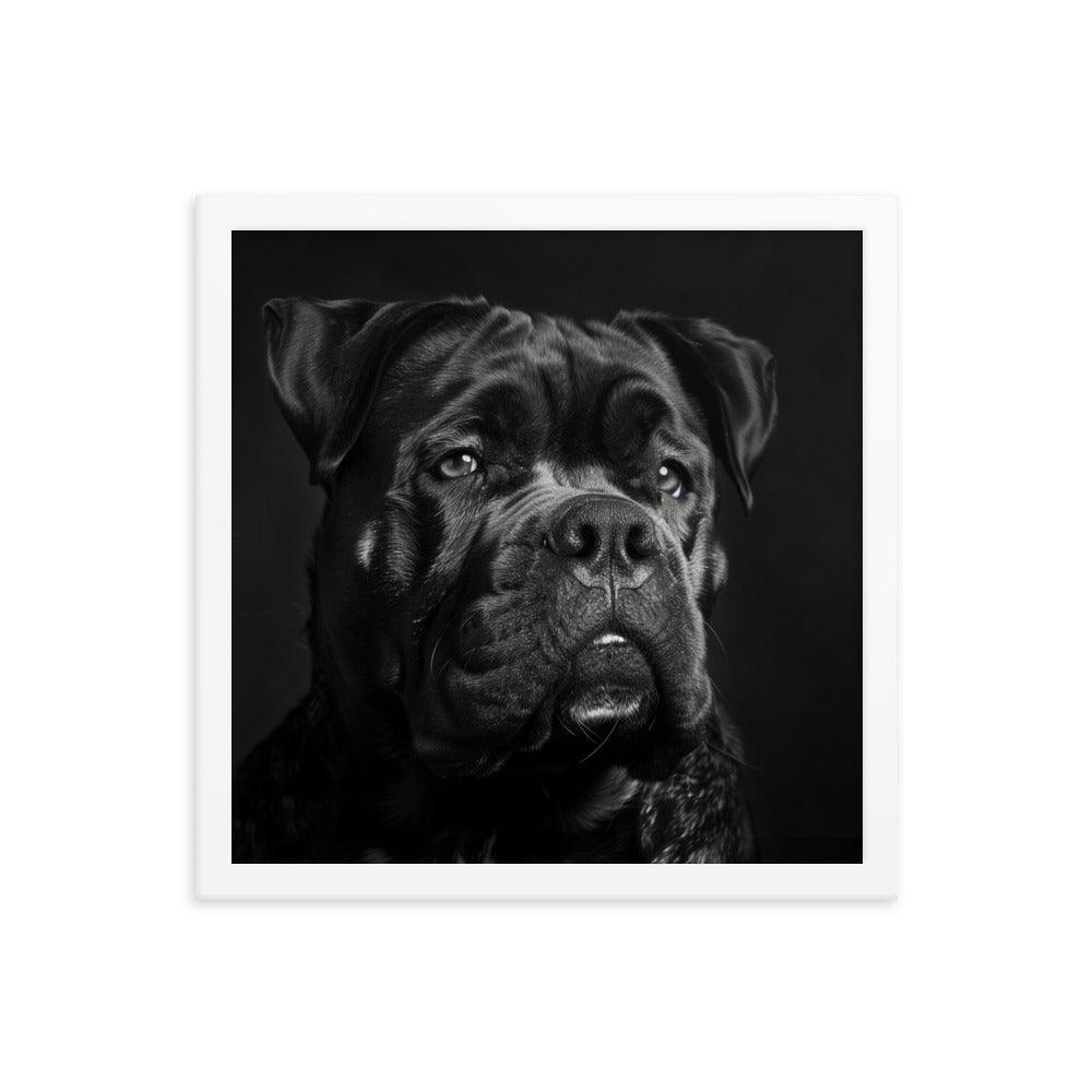 Cane Corso Black and White Close-Up Portrait Framed Poster - Oh Posters